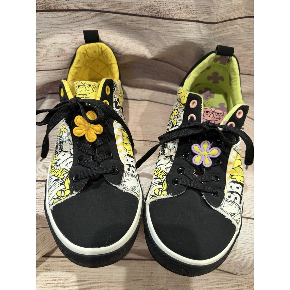 Nickelodeon Spongebob Sneakers Shoes Low Top Lace Up Men's Black Yellow Size 10